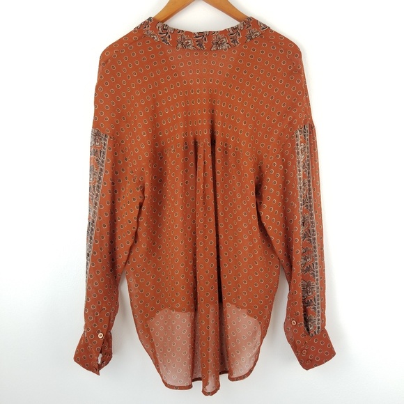 Free People Burnt Orange Paisley Button Down M - Picture 4 of 8
